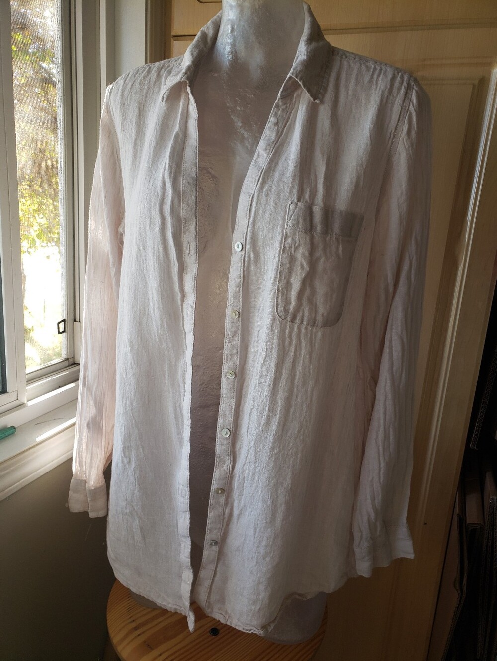 Sigrid Olsen 100% Linen Lightweight Button-Down Shirt in Cream